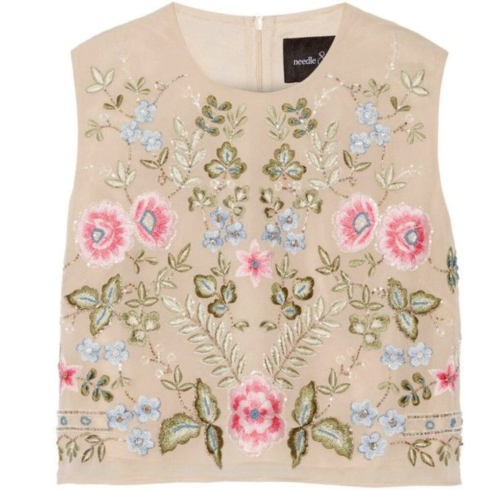 Needle & Thread Floral Embroidered Beaded Top